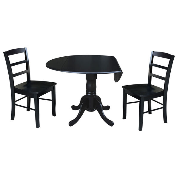 Black 42-Inch Dual Drop Leaf Table with Two Ladder Back Dining Chair, Three-Piece, image 3