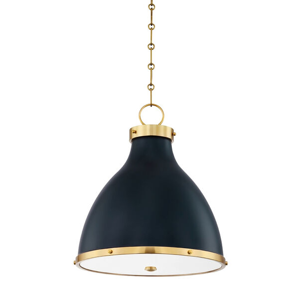 Painted No. 3 Aged Brass and Darkest Blue Two-Light Pendant, image 1