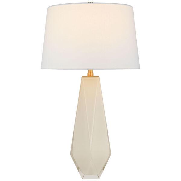 Gemma Medium Table Lamp in White Glass with Linen Shade by Chapman  and  Myers, image 1