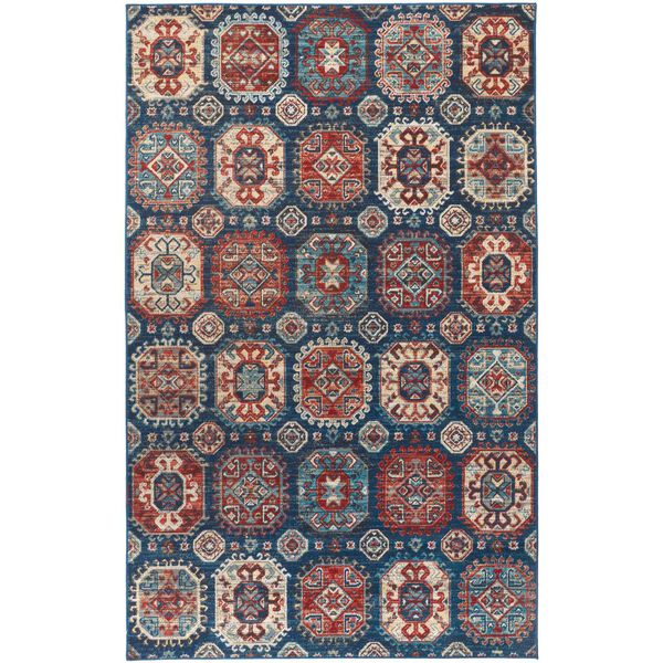 Nolan Bohemian Eclectic Patchwork Blue Red Tan Area Rug, image 1