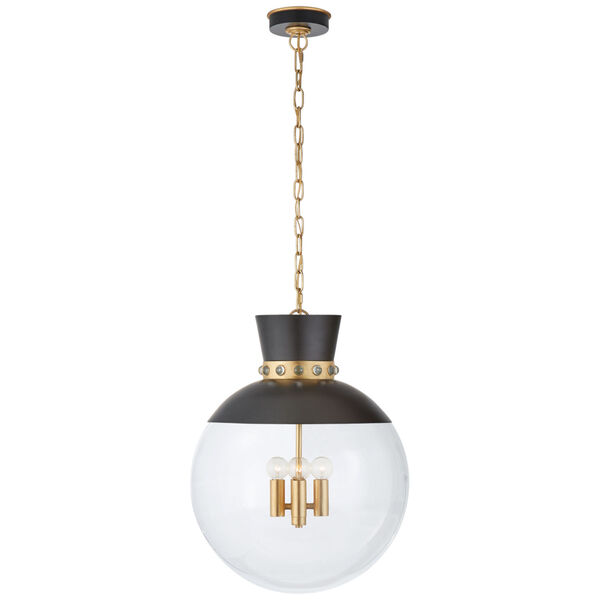 Lucia Large Pendant in Matte Black and Gild with Clear Glass by Julie Neill, image 1