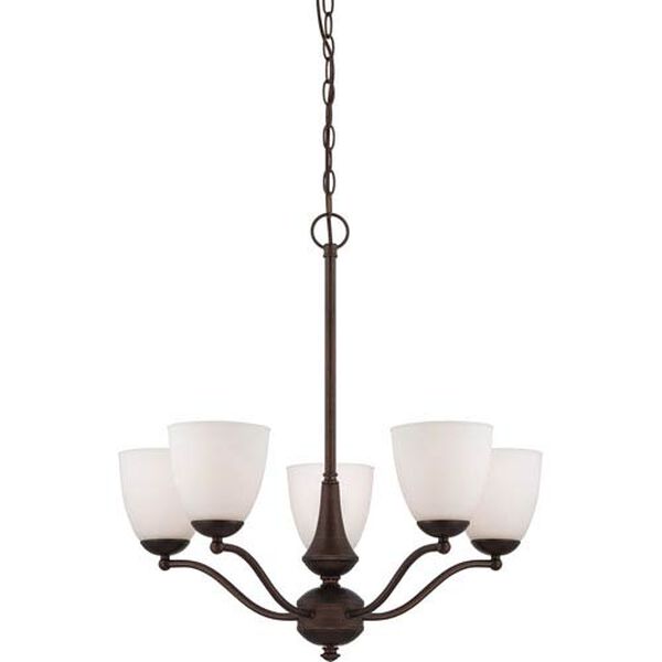Patton Prairie Bronze Finish Five Light Chandelier (Arms Up) with Frosted Glass, image 1