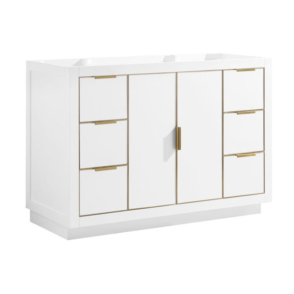White 48-Inch Bath Vanity Cabinet with and Gold Trim, image 2