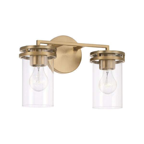 Fuller Aged Brass Two-Light Bath Vanity with Clear Glass, image 1