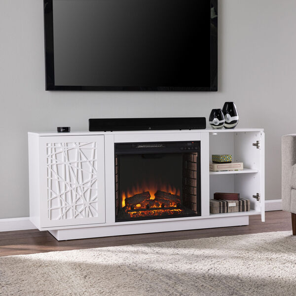 Delgrave White Electric Fireplace with Media Storage, image 1