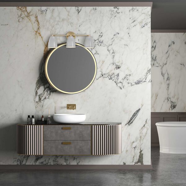Biba Brushed Gold Three-Light Bath Vanity with Grey Sky Metal Shades, image 3