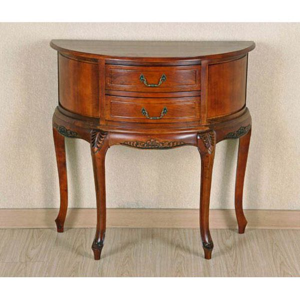 Half Moon Wood Wall Table with Two Drawers, image 1
