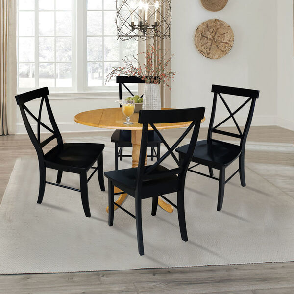 Oak and Black 42-Inch Dual Drop Leaf Table with Four Cross Back Dining Chair, Five-Piece, image 2