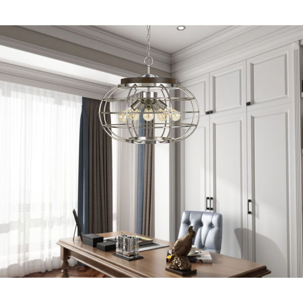 Liberty Brushed Steel and Natural Five-Light Chandelier, image 2