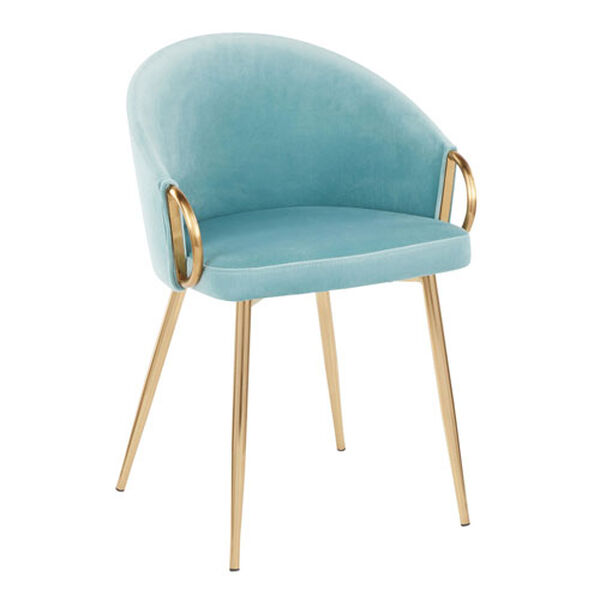 Claire Gold and Light Blue Velvet Rounded Low Backrest Chair, image 1