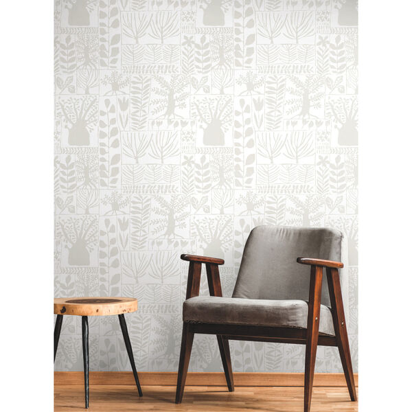White and Cream 27 In. x 27 Ft. Primitive Trees Wallpaper, image 3