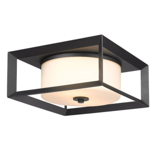 Darren Natural Black Two-Light Outdoor Flush Mount with Opal Glass, image 1