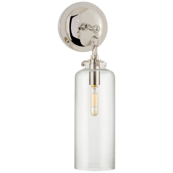 Katie Small Cylinder Sconce in Polished Nickel with Clear Glass by Thomas O'Brien, image 1