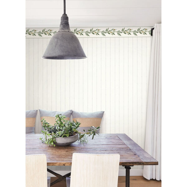 Simply Farmhouse Sage and Cream In Stitches Stripe Wallpaper, image 1