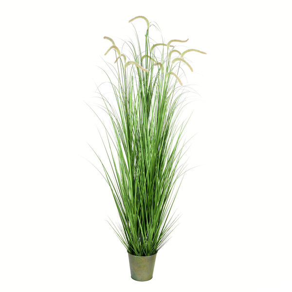 Green 72-Inch Cattail Grass with Iron Pot, image 1