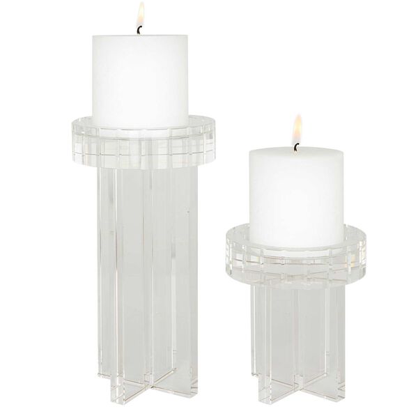 Crystal White Pillar Candleholder, Set of 2, image 2