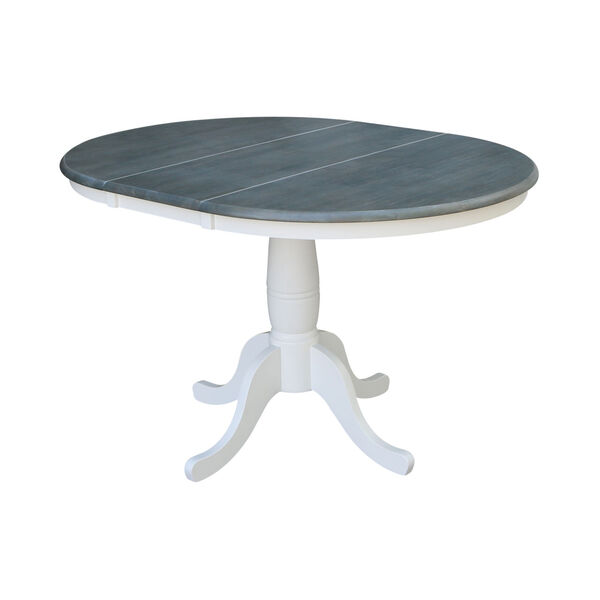 White and Heather Gray 36-Inch Width Round Top Dining Height Pedestal Table With 12-Inch Leaf, image 6