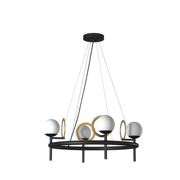 Fusion Matte Black and Brass Four-Light Chandelier, image 1