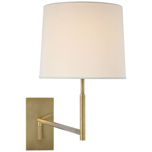 Clarion Medium Articulating Sconce in Soft Brass with Linen Shade by Barbara Barry, image 1