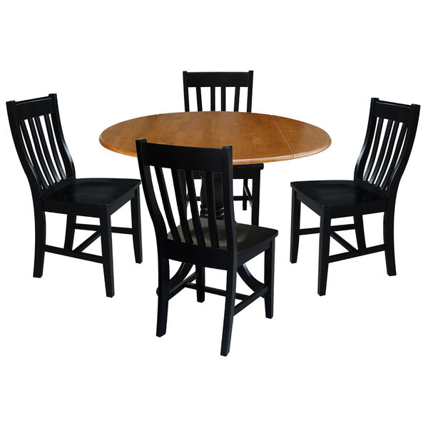 Black and Cherry 42-Inch Dual Drop Leaf Dining Table with Black Four Slat Back Dining Chair, Five-Piece, image 1