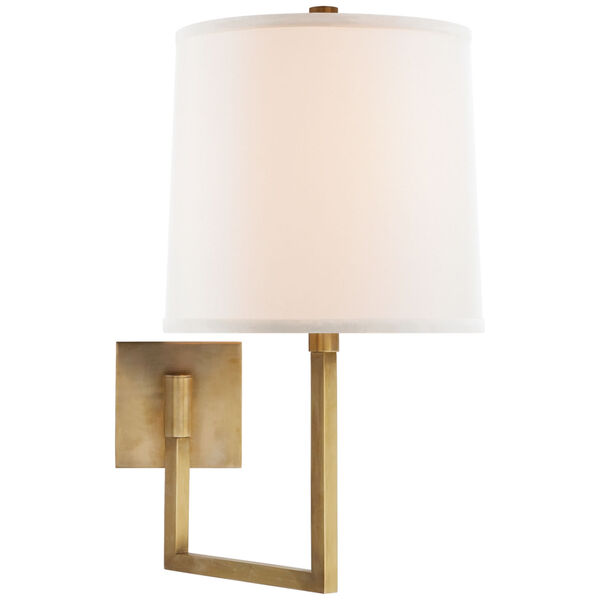 Aspect Large Articulating Sconce in Soft Brass with Ivory Linen Shade by Barbara Barry, image 1
