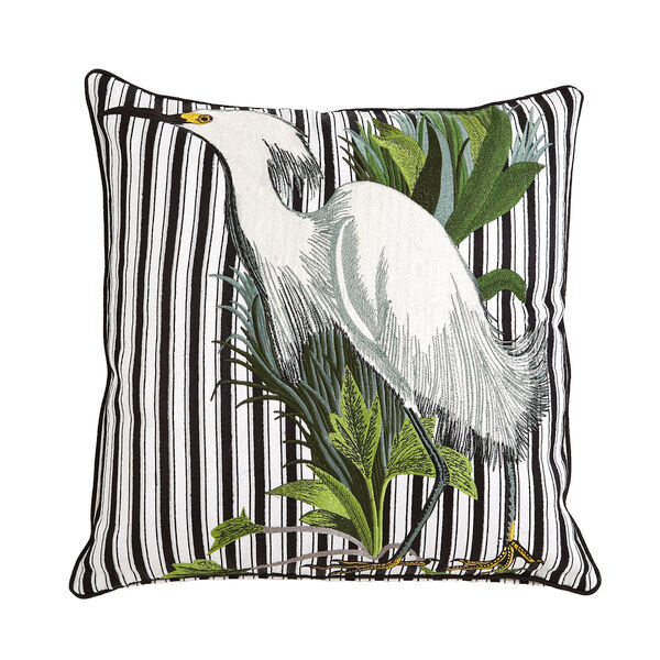 White and Black Left Facing Snowy Egret Pillow, image 1