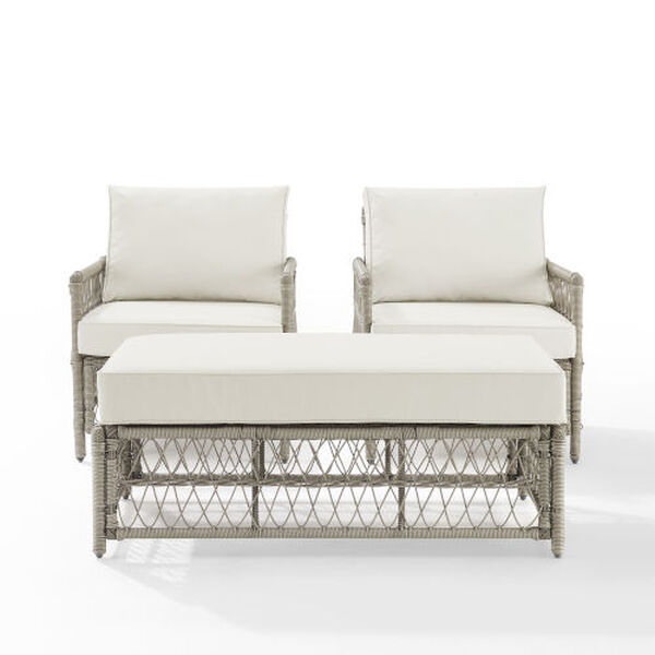 Thatcher Creme and Driftwood Outdoor Wicker Armchair and Ottoman Set, Three-Piece, image 2