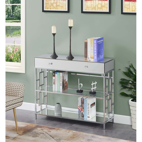 Town Square Mirror, Glass and Chrome Single Drawer Mirrored Console Table, image 2