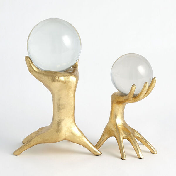 Gold Leaf 8-Inch Hands on Sphere Holder Decorative Object, image 5