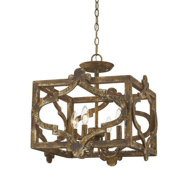 Alene Distressed Brown with Gold Cream and Black Accents Four-Light Convertible Semi-Flush, image 1