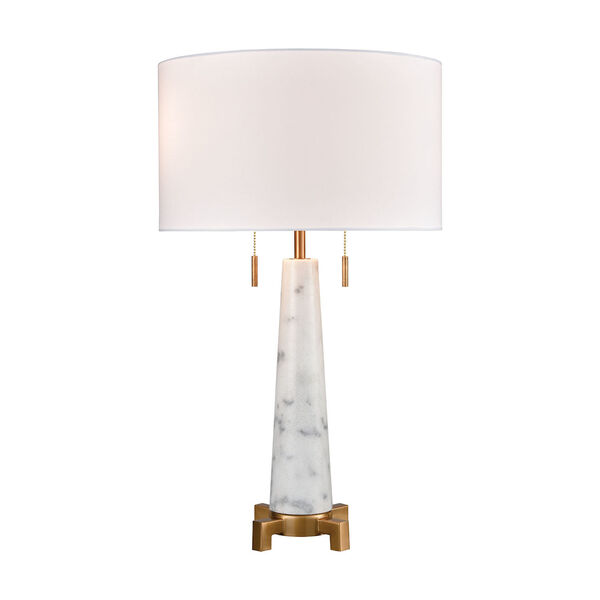 Rocket Alabaster and Aged Brass Two-Light Table Lamp, image 1