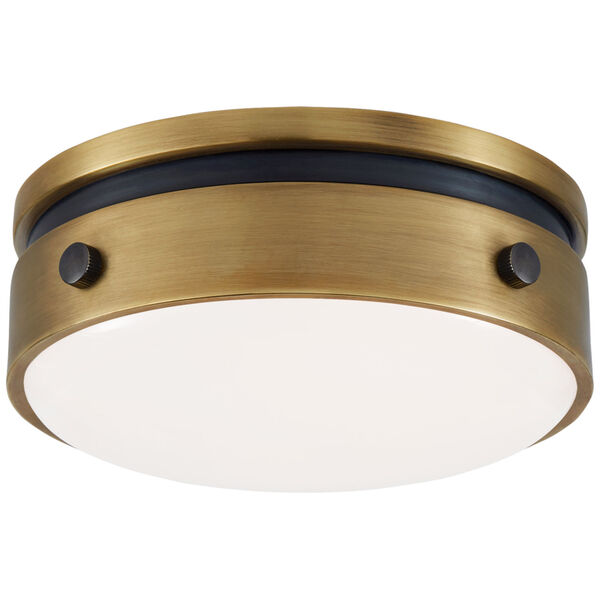Hicks 5.5-Inch Solitaire Flush Mount in Bronze and Hand-Rubbed Antique Brass with White Glass by Thomas O'Brien, image 1