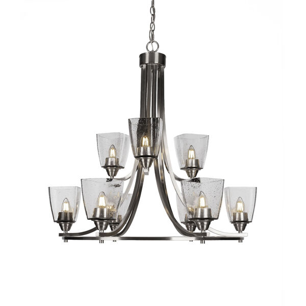 Paramount Brushed Nickel 28-Inch Nine-Light Chandelier with Clear Bubble Glass Shade, image 1