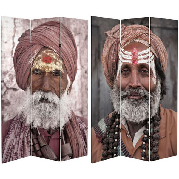 Tall Double Sided Hindu Sadhu Multicolor Canvas Room Divider, image 1