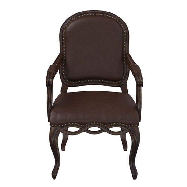 Brown Bonded Leather Chair with Elegant Detailed Carvings with Nail Head Trim, image 4
