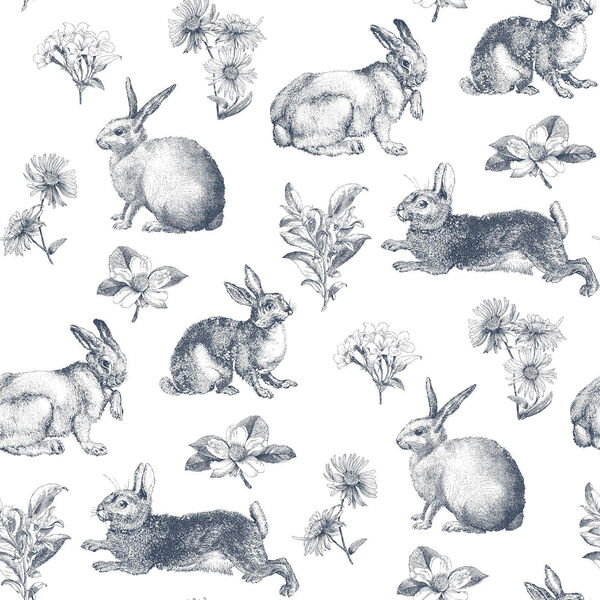 A Perfect World Navy Bunny Toile Wallpaper - SAMPLE SWATCH ONLY, image 1