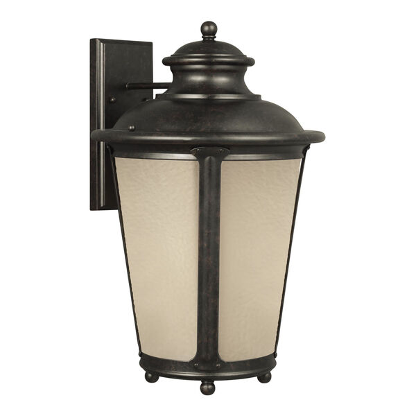 Cape May Burled Iron One-Light Outdoor Wall Sconce with Etched Hammered with Light Amber Shade, image 2