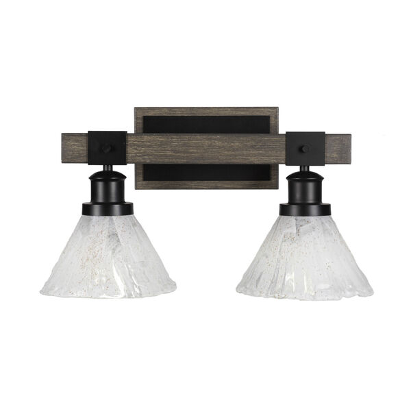 Tacoma Matte Black and Distressed Wood-lock Metal 18-Inch Two-Light Bath Light with Italian Ice Shade, image 1