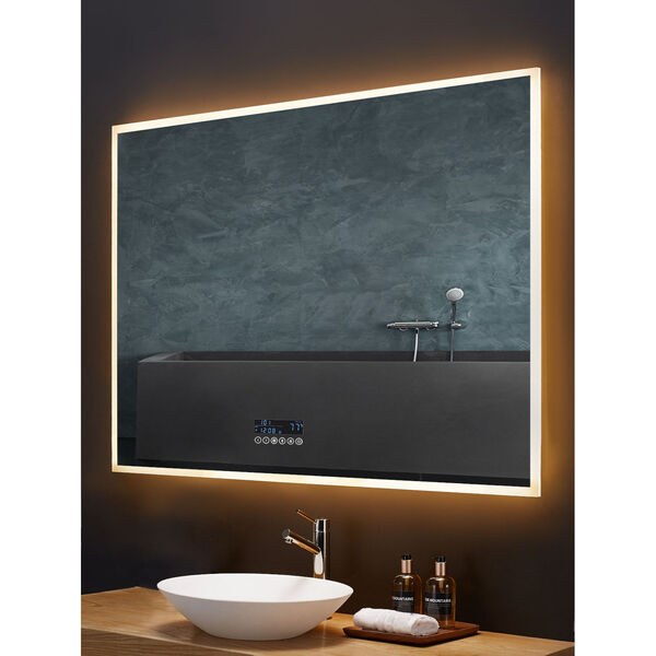 Immersion White 48 x 40 Inch LED Frameless Mirror with Bluetooth Defogger and Digital Display, image 4