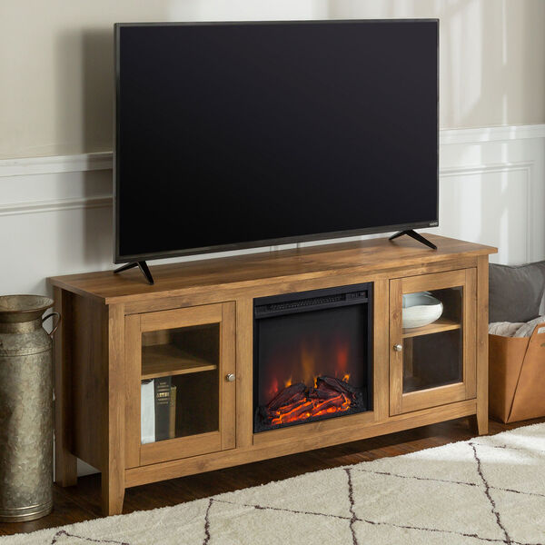 58-Inch Wood Media TV Stand Console with Fireplace - Barn wood, image 1