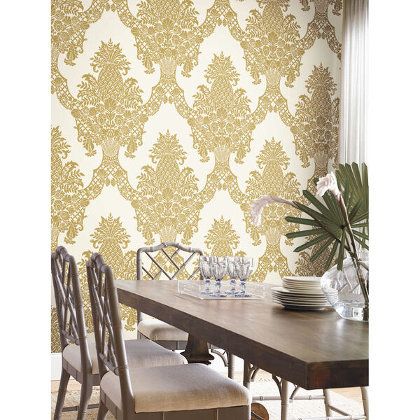 Damask Resource Library Gold 27 In. x 27 Ft. Pineapple Plantation Wallpaper, image 2