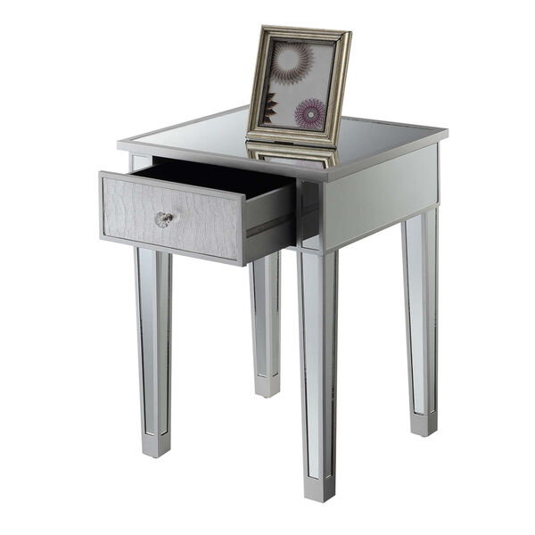 Gold Coast Silver Faux Croc Mirrored End Table with Drawer, image 2