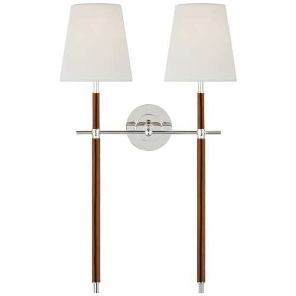 Bryant Polished Nickel and Natural Two-Light Double Tail Wall Sconce with Linen Shade by Thomas O'Brien, image 1