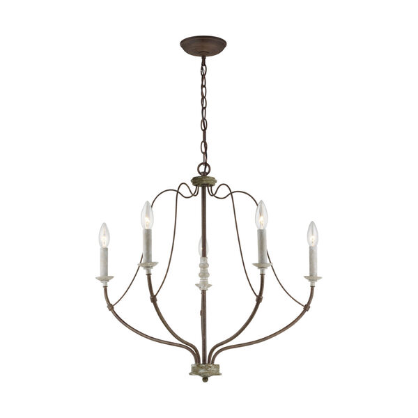 Nadia  Distressed White Wood Five-Light Chandelier, image 1