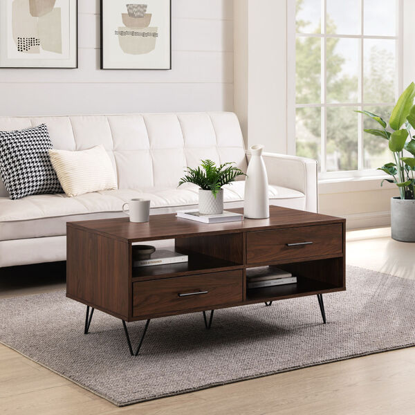 Croft Dark Walnut Two-Drawer Coffee Table with Hairpin Legs, image 4