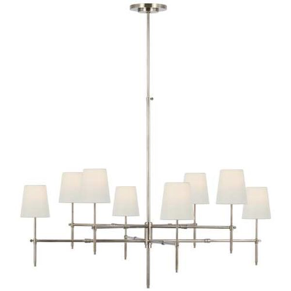 Bryant Antique Nickel Eight-Light Extra Large Two Tier Chandelier with Linen Shades by Thomas O'Brien, image 1