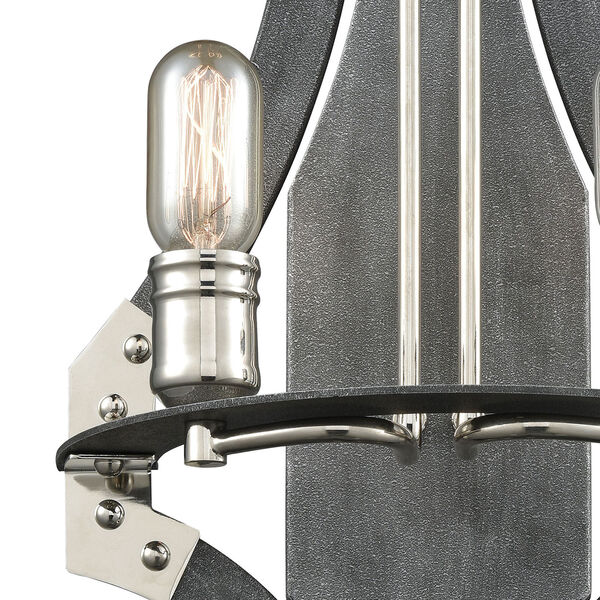 Riveted Plate Silverdust Iron and Polished Nickel Two-Light Wall Sconce, image 2