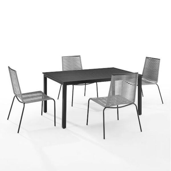 Fenton Gray and Matte Black Outdoor Five-Piece Wicker Dining Table Set, image 2