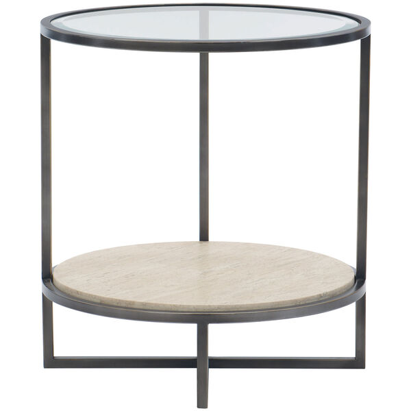 Freestanding Occasional Bronze, White Travertine Stone and Clear 24-Inch End Table, image 1