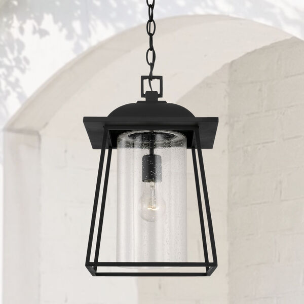 Durham Black One-Light Outdoor Hanging Lantern Pendant with Clear Seeded Glass, image 3